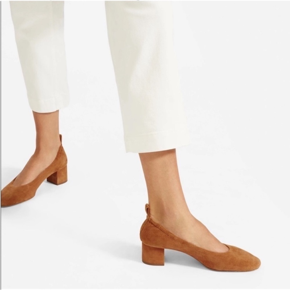 Everlane The Italian Leather Day Heel Cognac Suede Tan Size 6.5 NEW